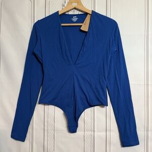Skims Fits Everybody Plunge Long Sleeve Bodysuit In Sapphire Size Large NWT